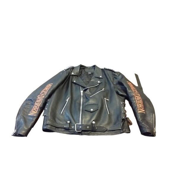 Harley Davidson Leather Jacket Sz XL Full Zip Black Spikes Embroidered Motorcycl - Picture 1 of 12